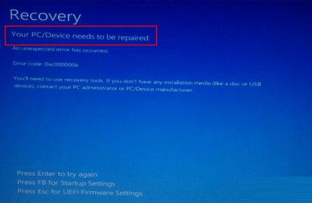 win10開機無法啟動recovery藍屏